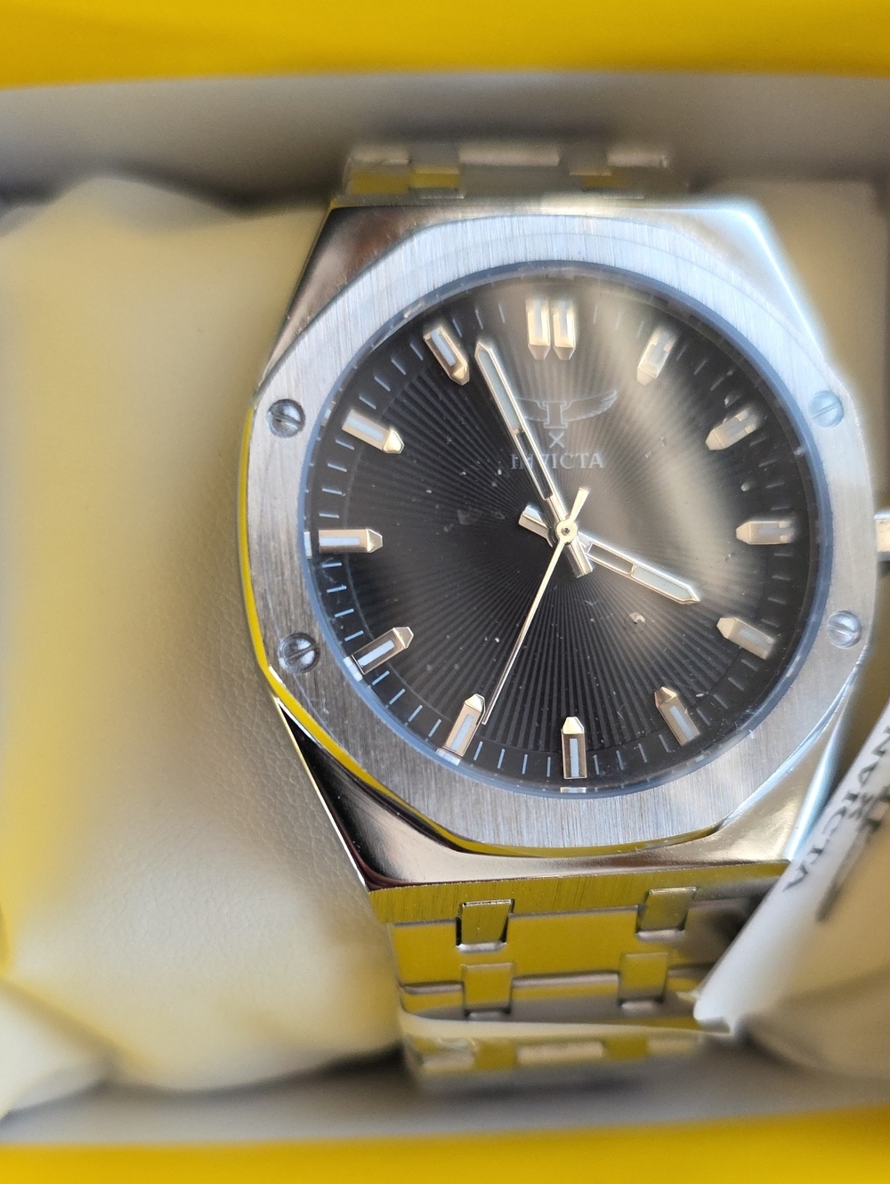Invicta Men's Silver Watch with Black Dial and Stainless Bracelet